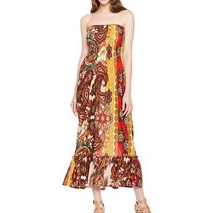 Printed tube maxi dress Yellow print SMALL NWT